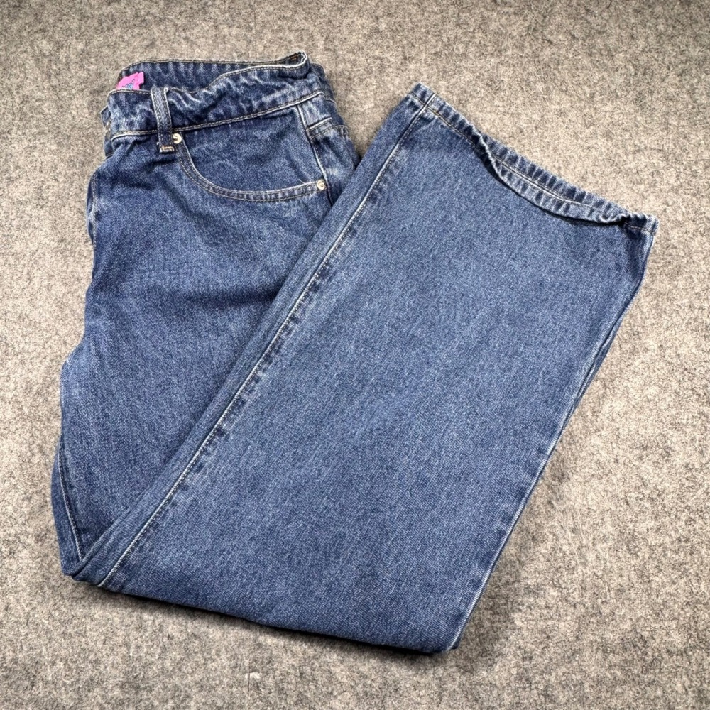 Edikted Wide Leg Jeans Womens L Blue Medium Wash High Rise Denim Pants